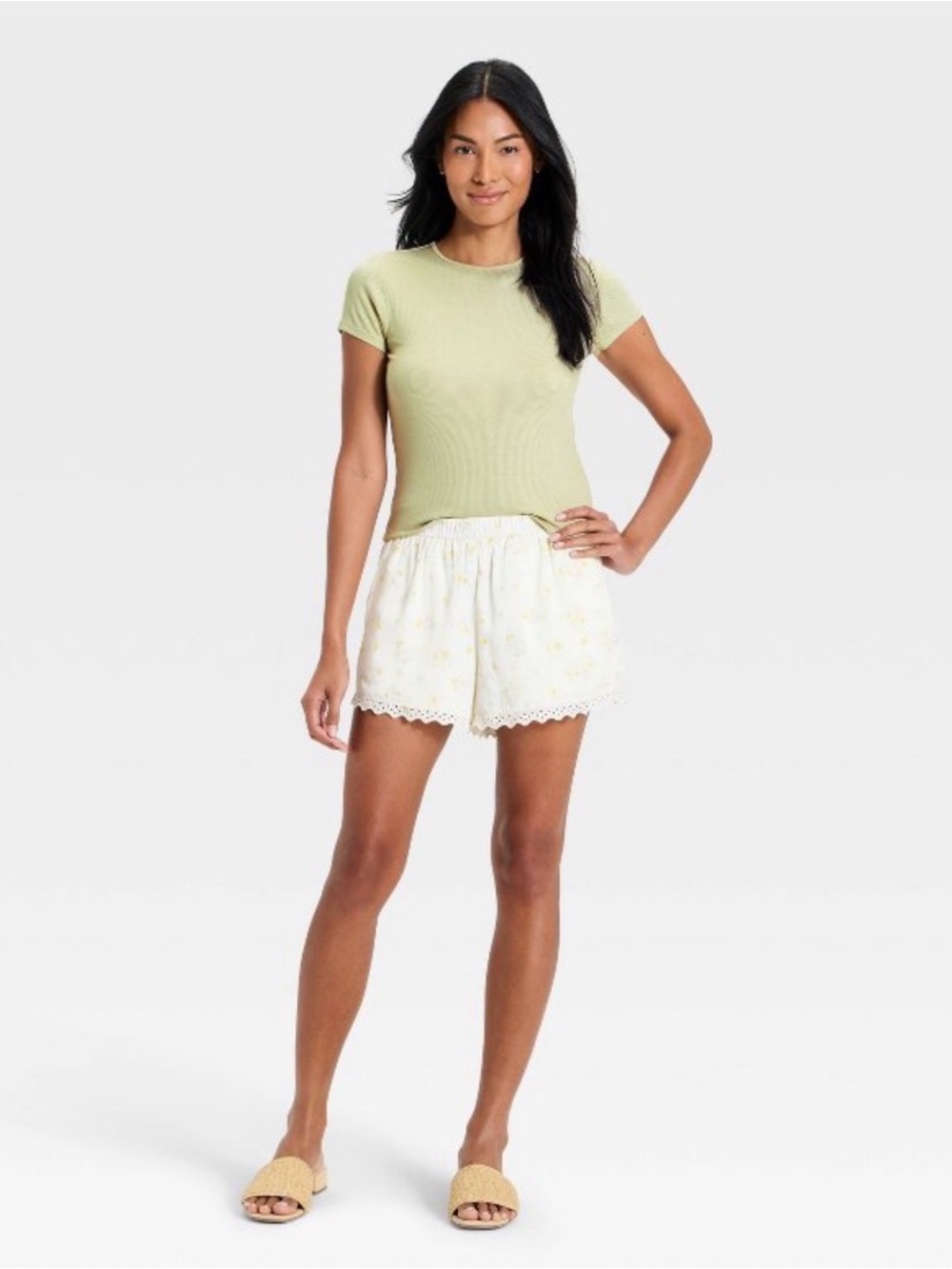 a new day Light Green Short Sleeve Ribbed Tee